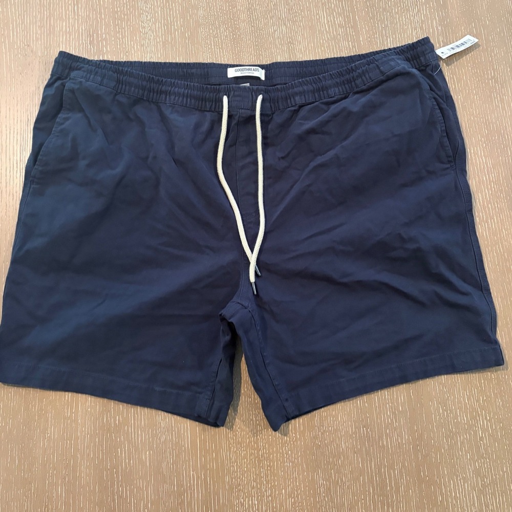 NWT GOODTHREADS Mens Stretch Canvas Shorts XXL BLUE Pocket Elastic Waist Pull On